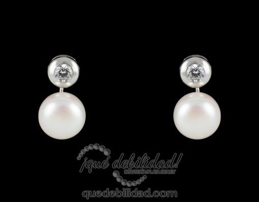 Pendientes de plata perla circonita con cierre omega