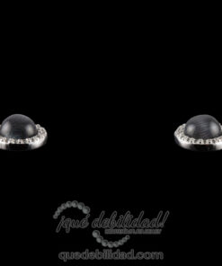 Pendientes de plata redondos borde circonita blanca ojo de gato negro 2